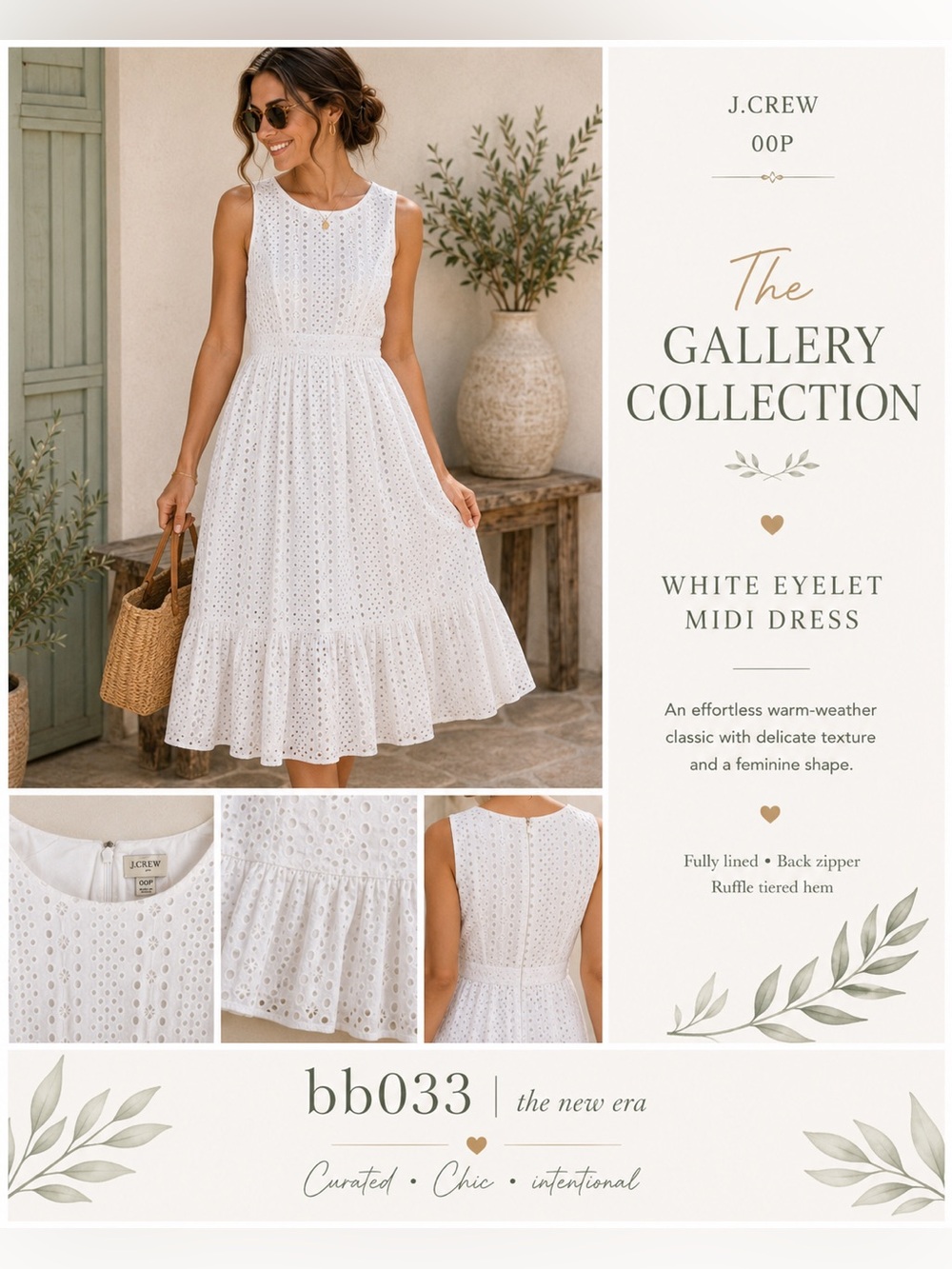 J.Crew White Eyelet Midi Dress Sleeveless Tiered Hem 00P